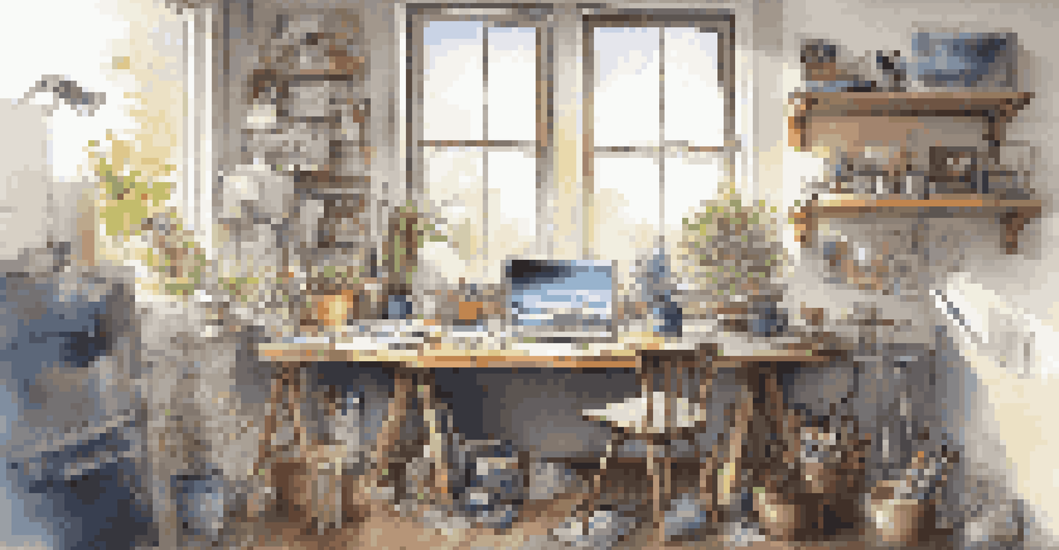 An artist sketching concepts for a crowdfunding project in a creative workspace, surrounded by art supplies and illuminated by natural light.