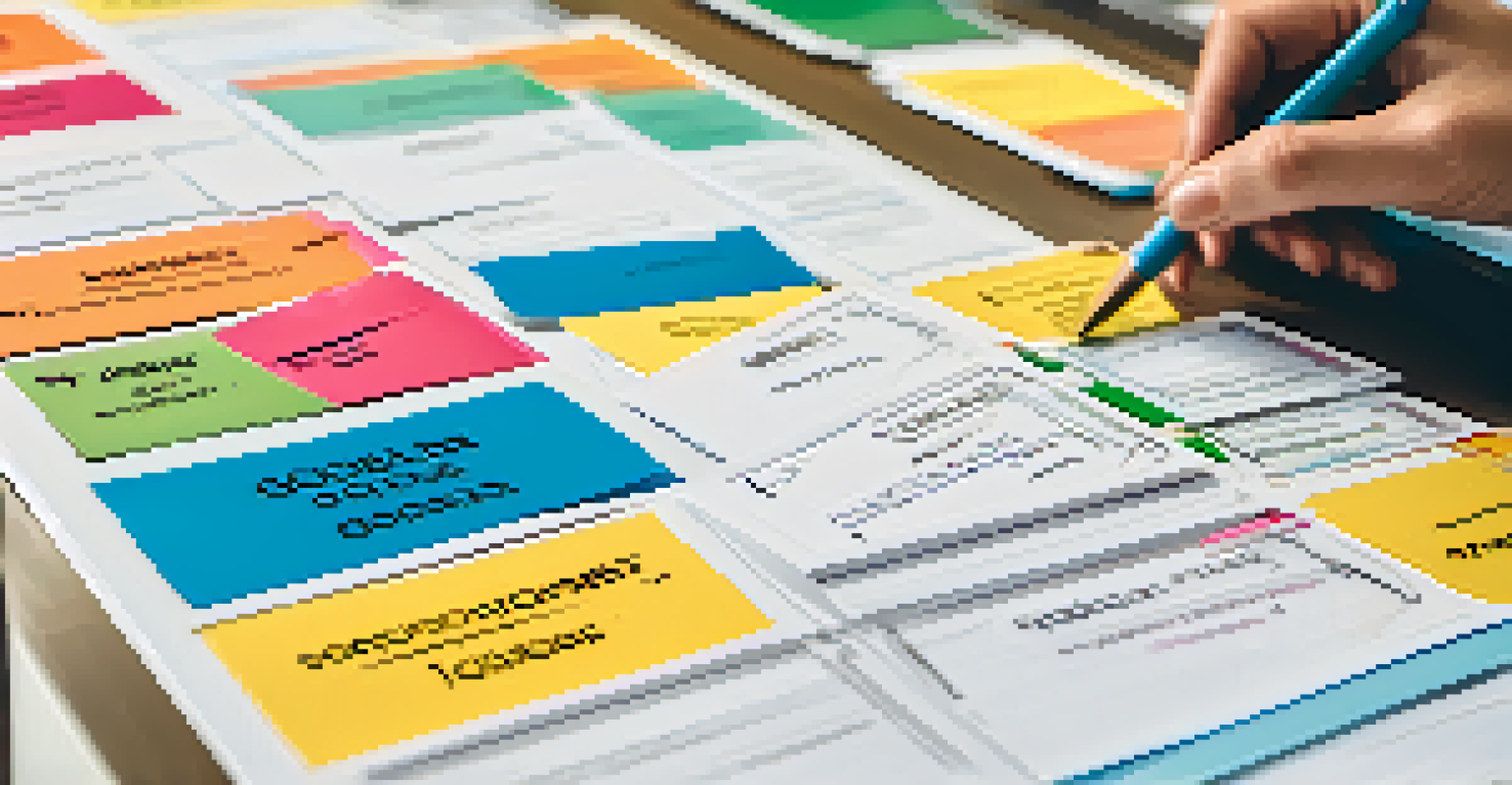 A close-up of a Kanban board with colorful task cards being moved by a team member.