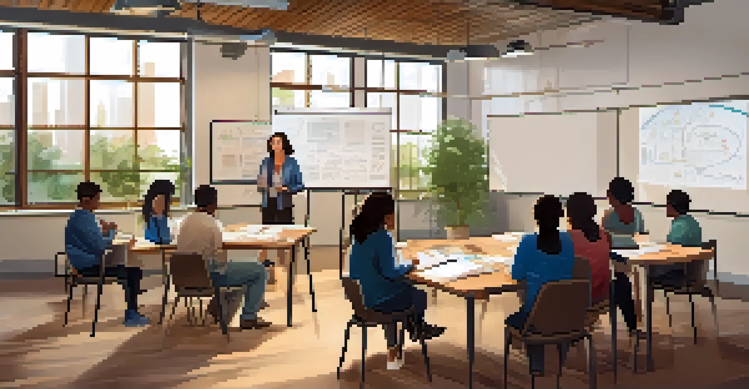 A workshop in a cozy setting with participants engaged in learning, surrounded by plants and soft lighting.