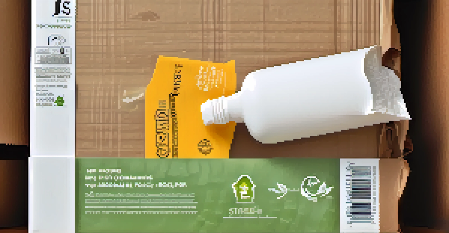 A hand holding a biodegradable product with eco-friendly packaging materials in the background.