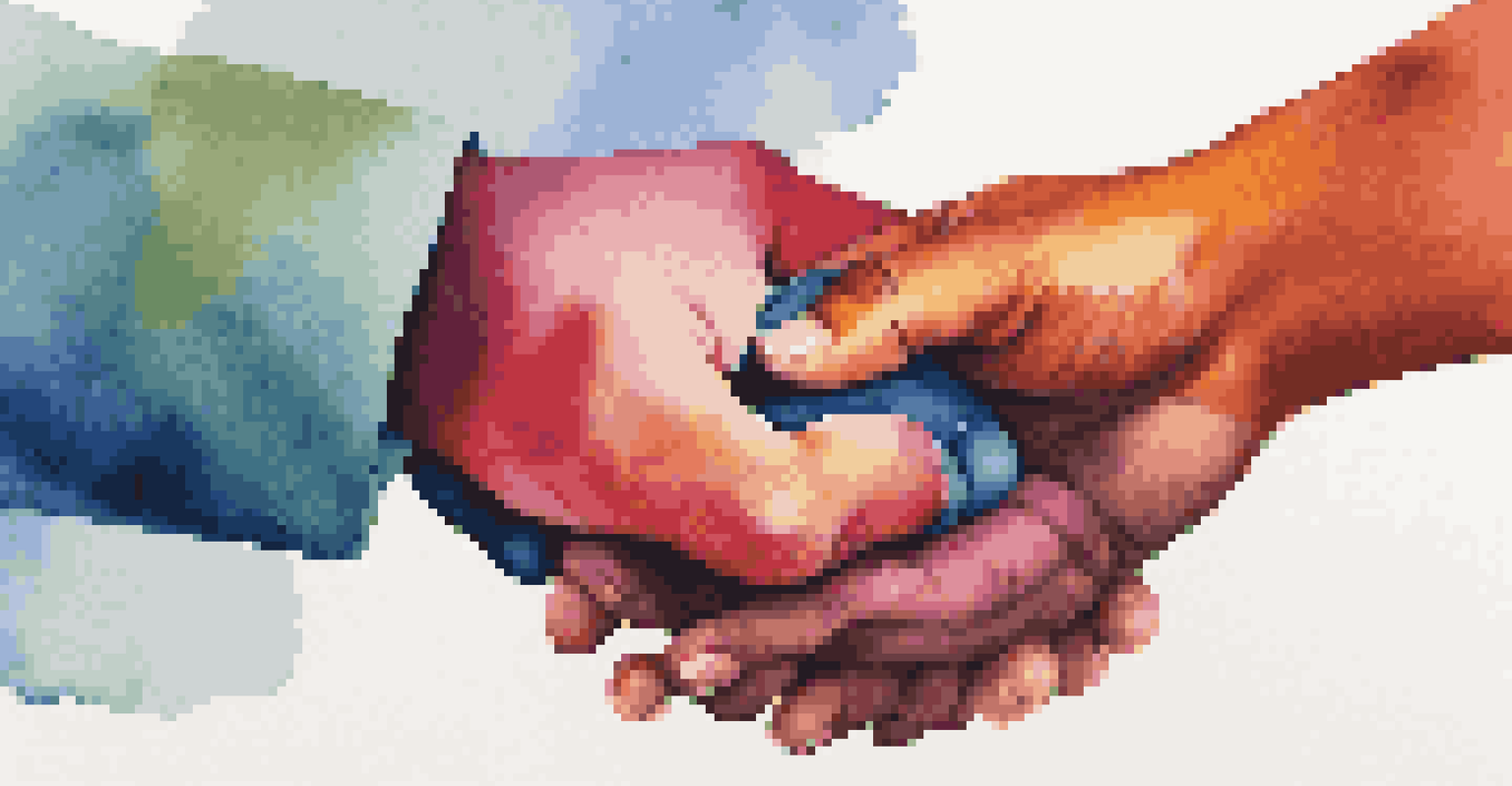Two hands merging together, one colorful and vibrant, the other muted, symbolizing cultural integration in business.