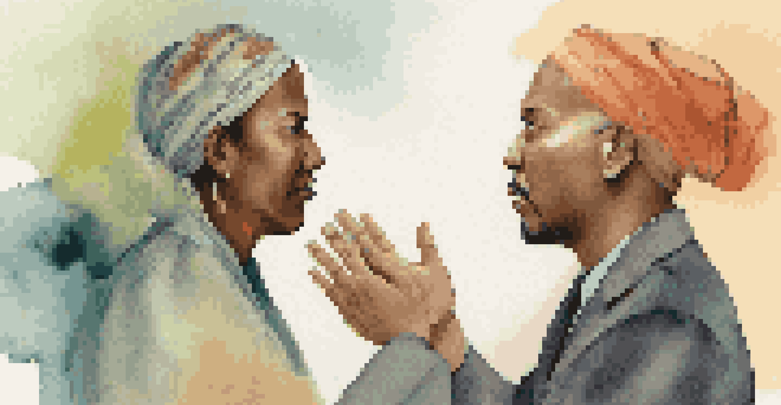 A split image showing two individuals with different communication styles in negotiation, one confident and direct, the other subtle and reserved, set against a colorful cultural backdrop.