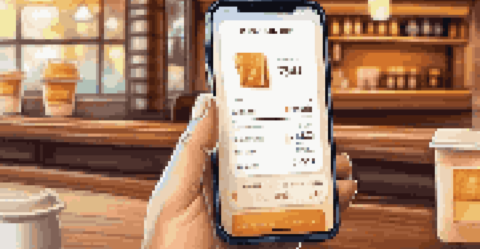 A close-up view of a smartphone in a coffee shop, showing a user-friendly mobile banking app interface for seamless payments.