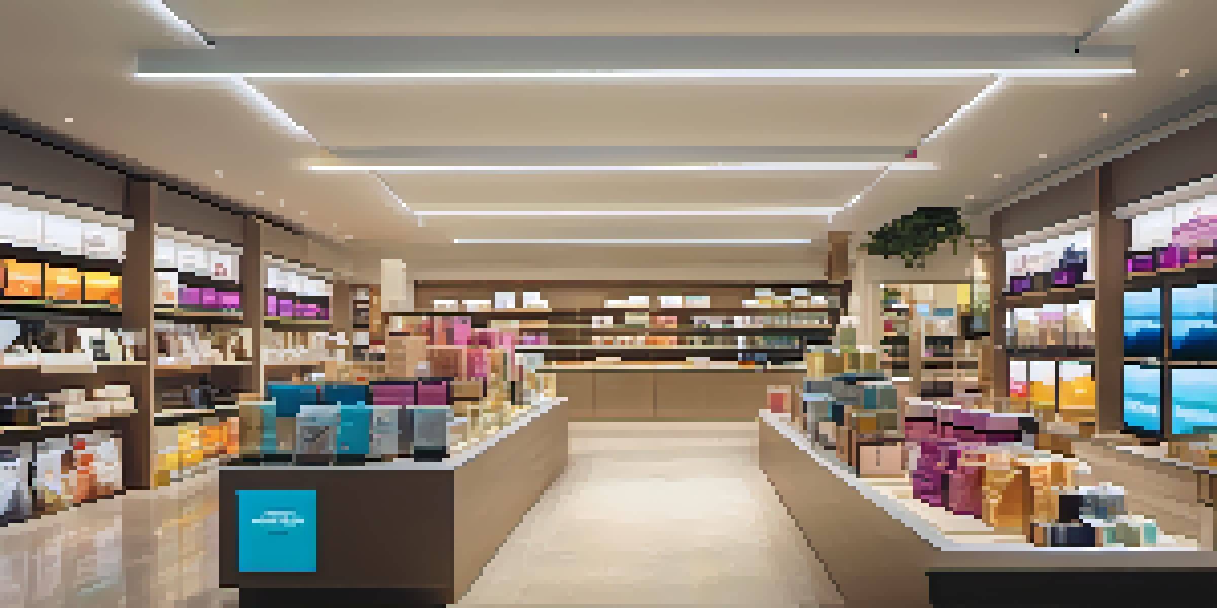 A retail store interior where customers are engaging with digital displays and physical products, illustrating the concept of an omnichannel shopping experience.