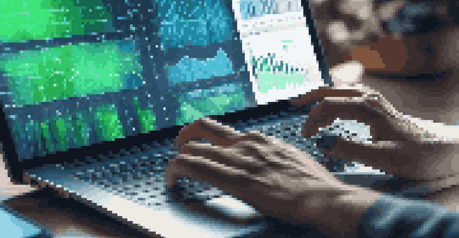 Close-up of hands typing on a laptop showing digital analytics and data charts, with a bright and colorful screen.
