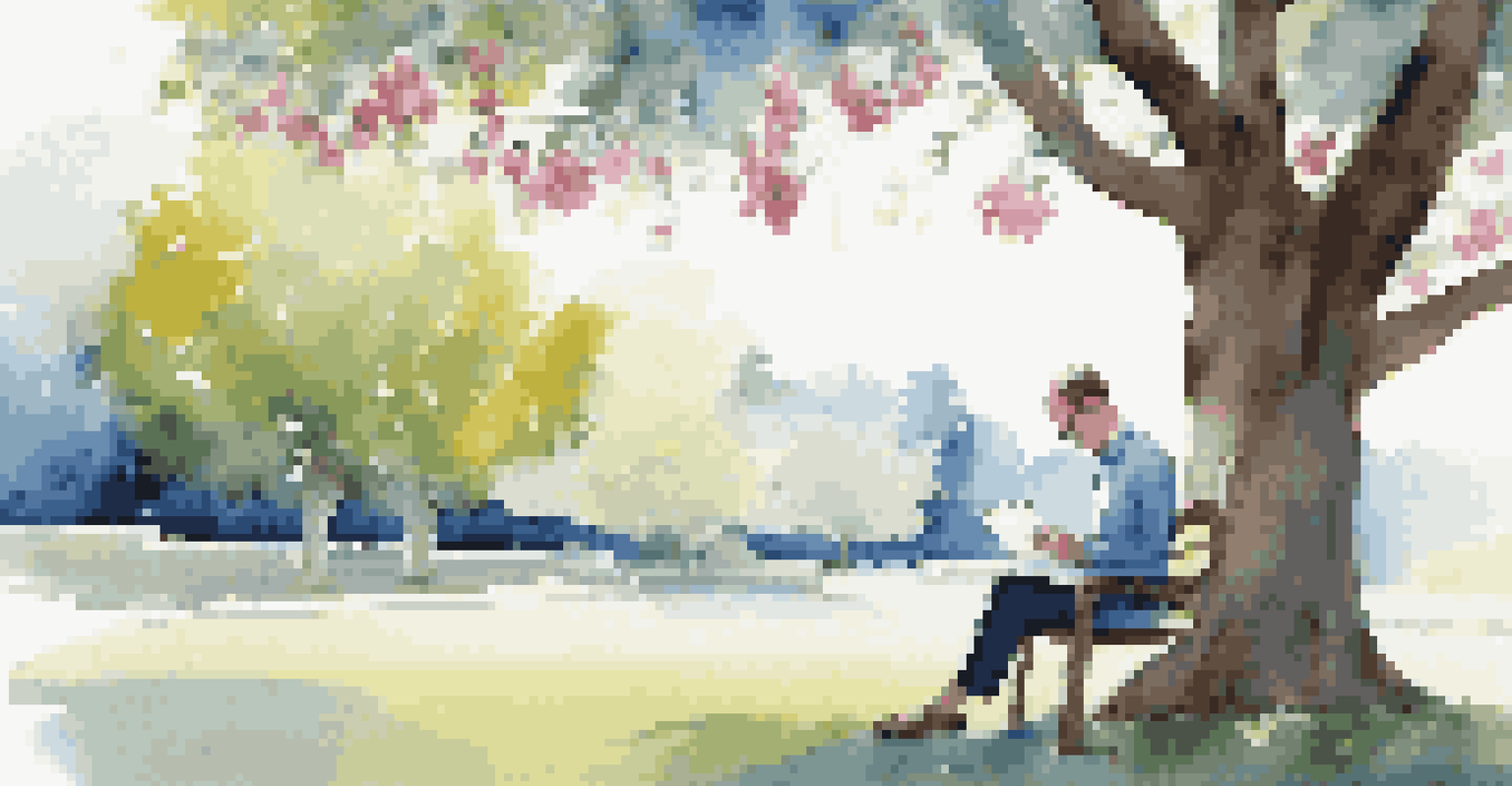 A person reading a document about data ethics in a peaceful park setting under a tree.