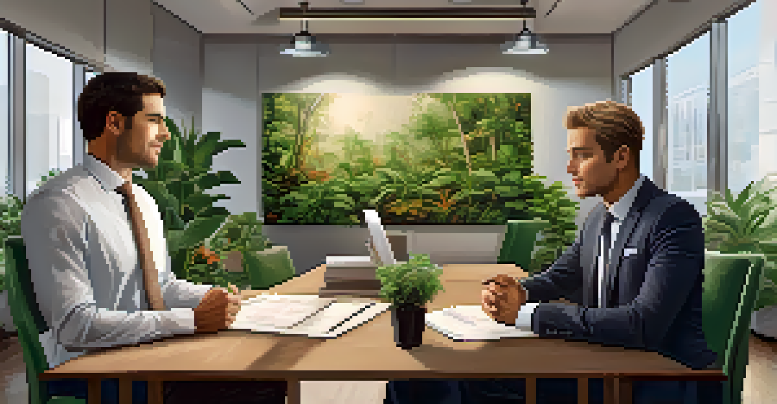 A business leader showing empathy while listening to a colleague in a cozy office with plants and motivational quotes.