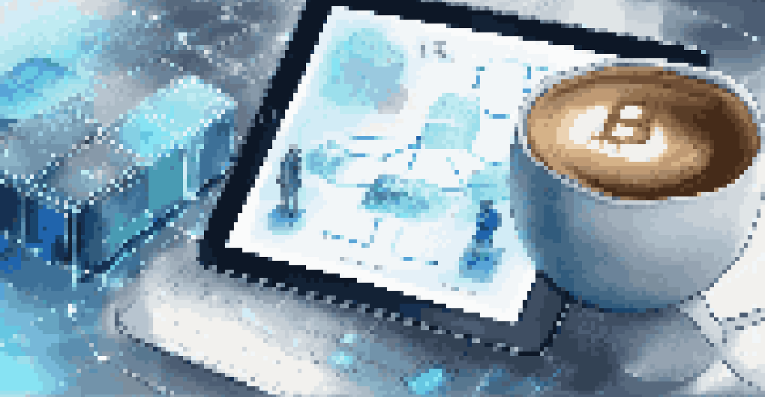Close-up of a digital tablet displaying a glowing blockchain ledger for impact investing.