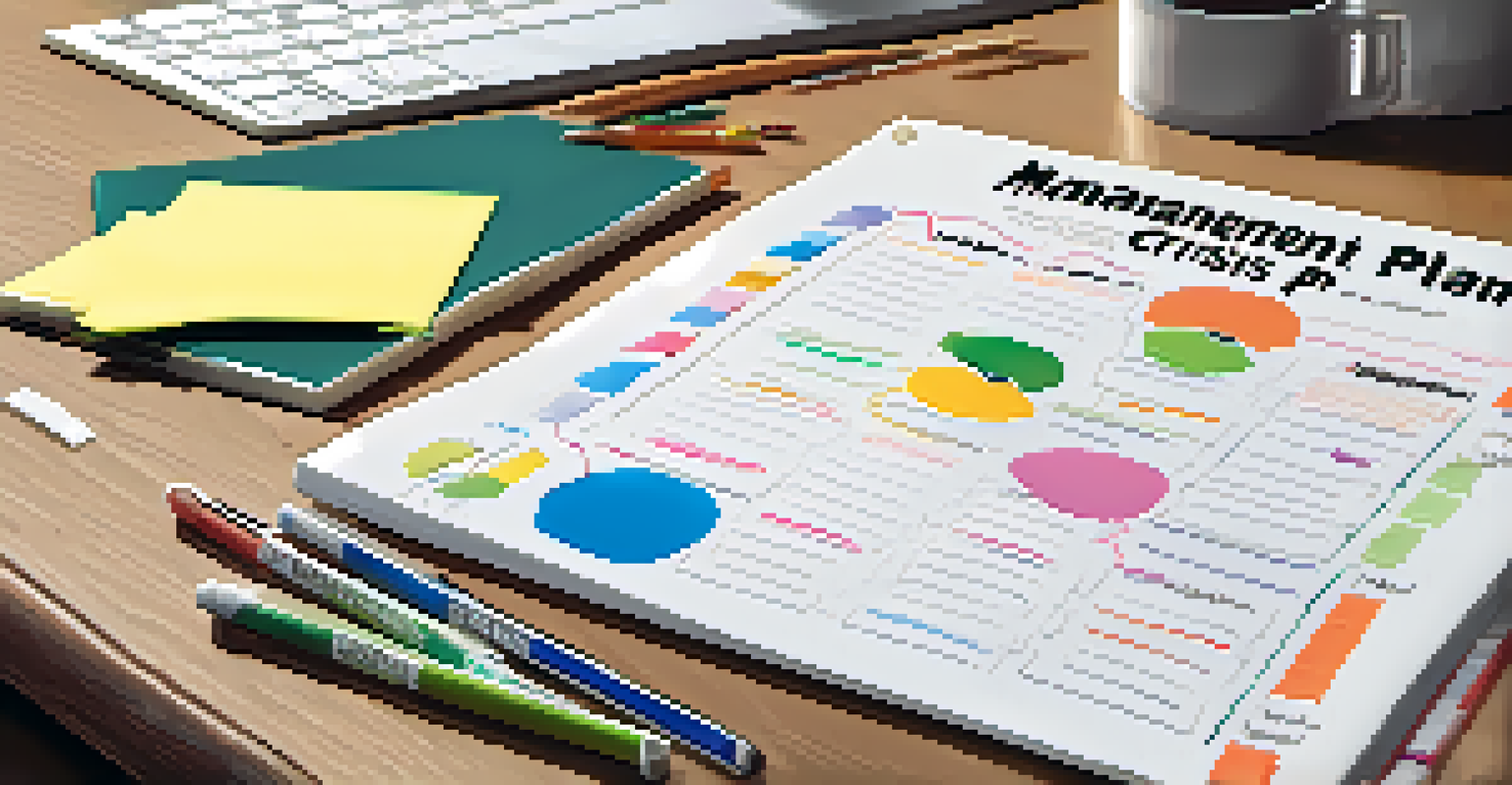 A detailed action plan for crisis management on a desk, surrounded by stationery items, emphasizing organization and preparation.