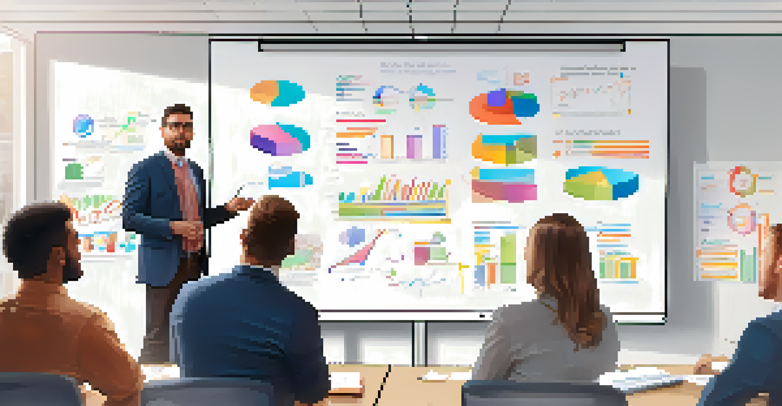 An entrepreneur presenting a business plan in a bright room with a whiteboard filled with diagrams.