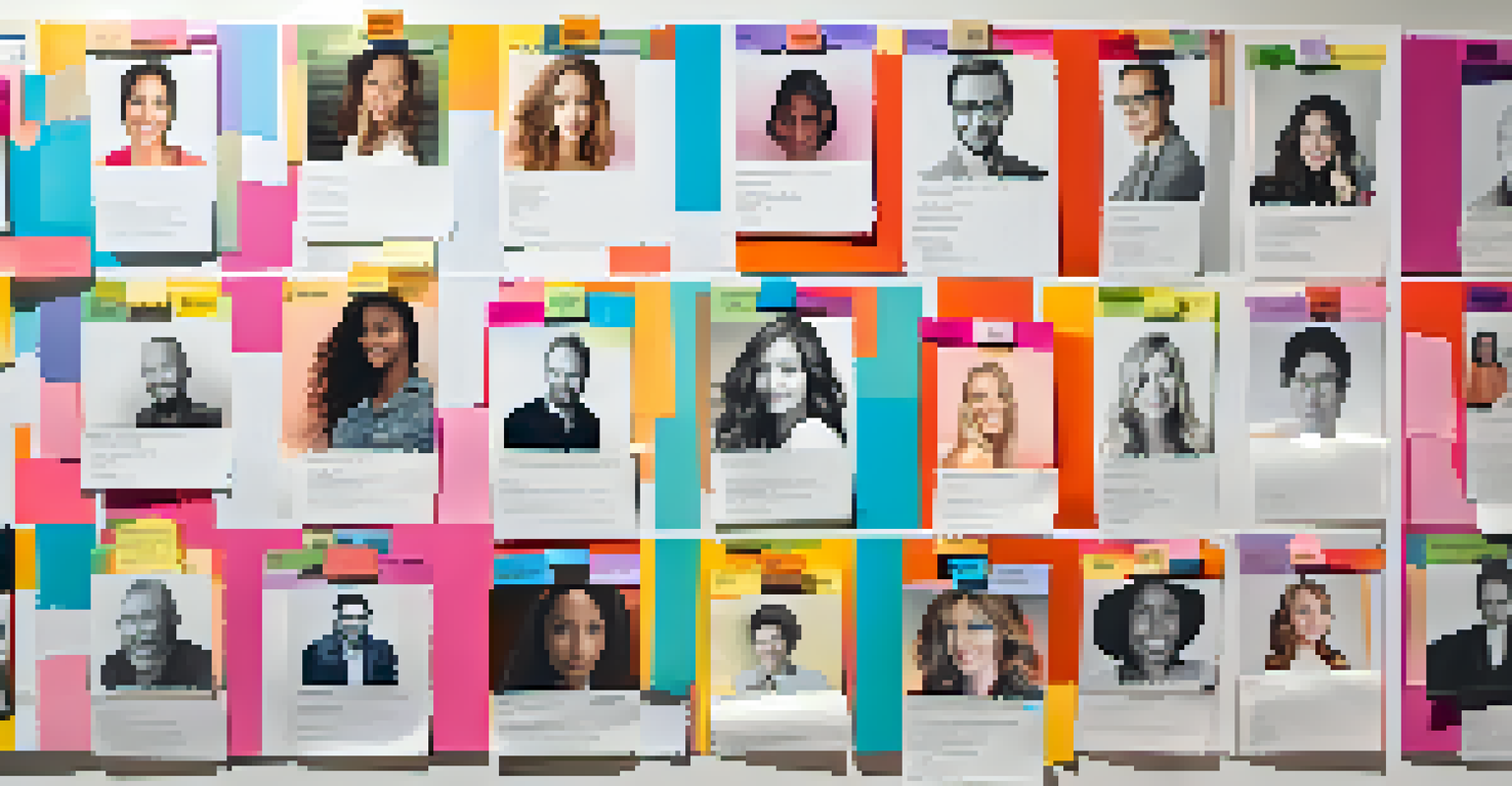 A colorful persona board showcasing different customer personas and their attributes.
