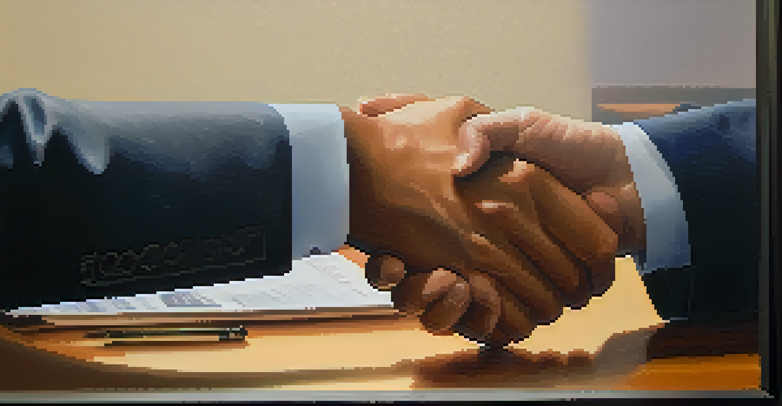 A leader showing empathy by resting their hand on an employee's shoulder in a warm office environment.