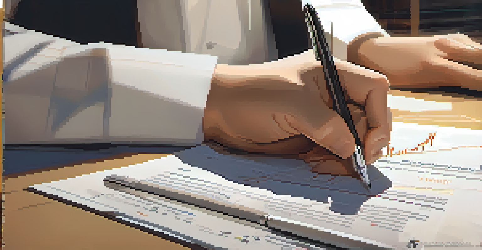 A close-up of a hand holding a pen over a document titled 'Succession Plan' with financial graphs on a laptop in the background.