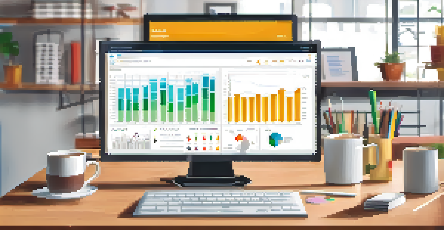 Close-up of a computer screen showing analytics and customer feedback data, with a cup of coffee and notepad in the foreground.