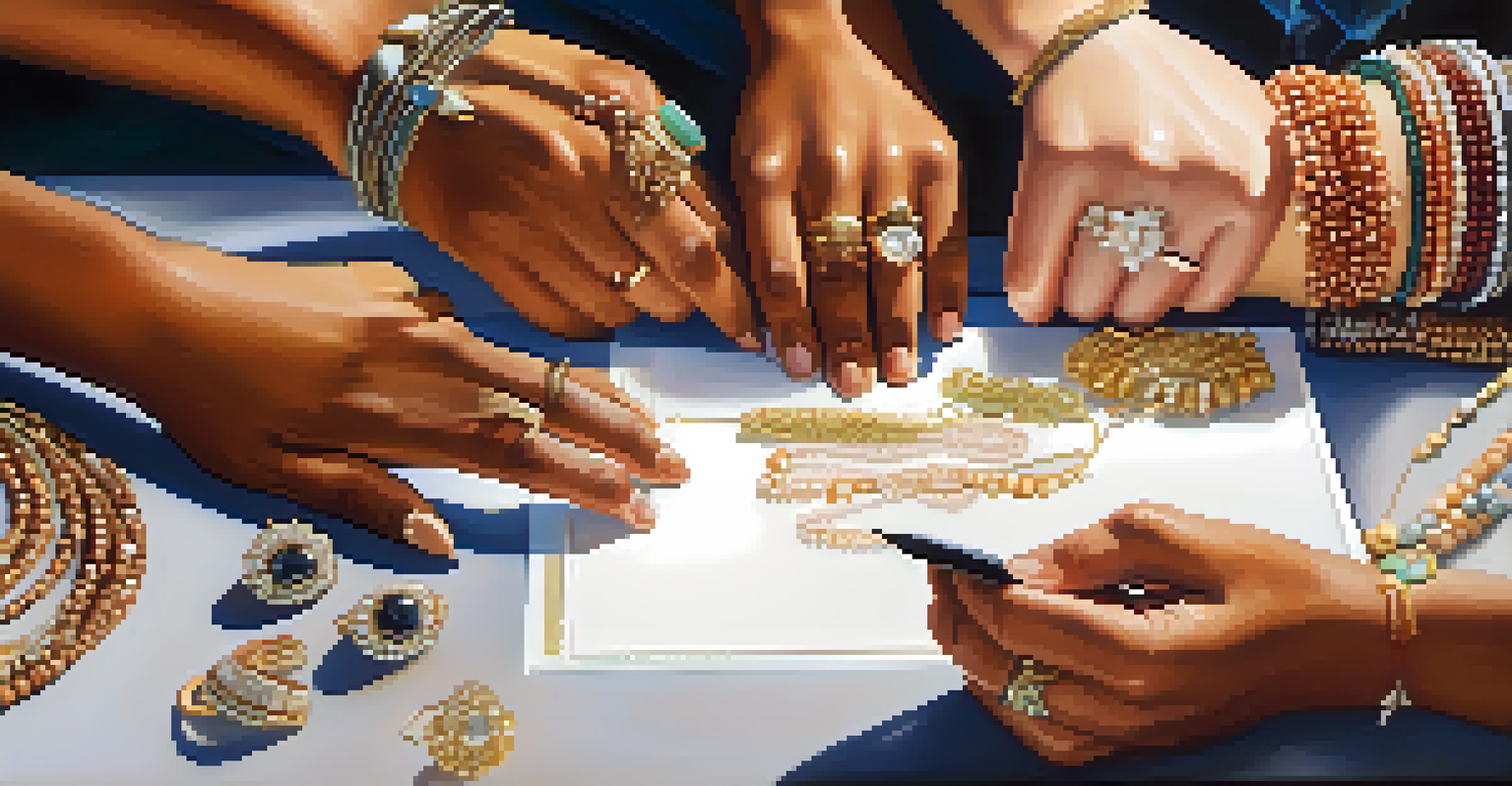 Close-up of diverse hands reaching for a shared document, symbolizing teamwork and collaboration.