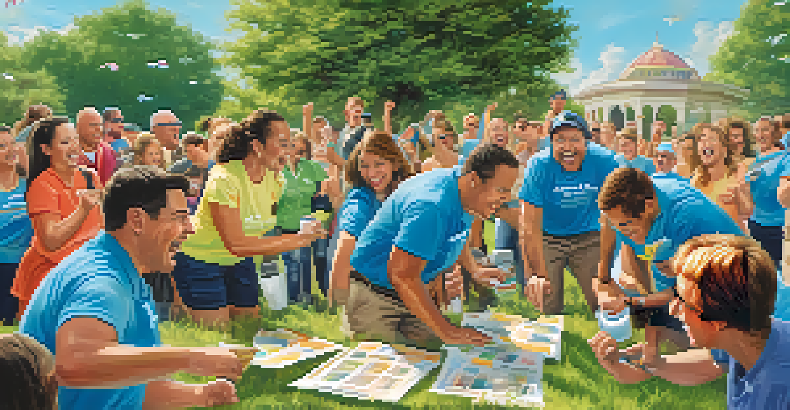 Employees enjoying an outdoor team-building event, participating in activities and cheering each other on.