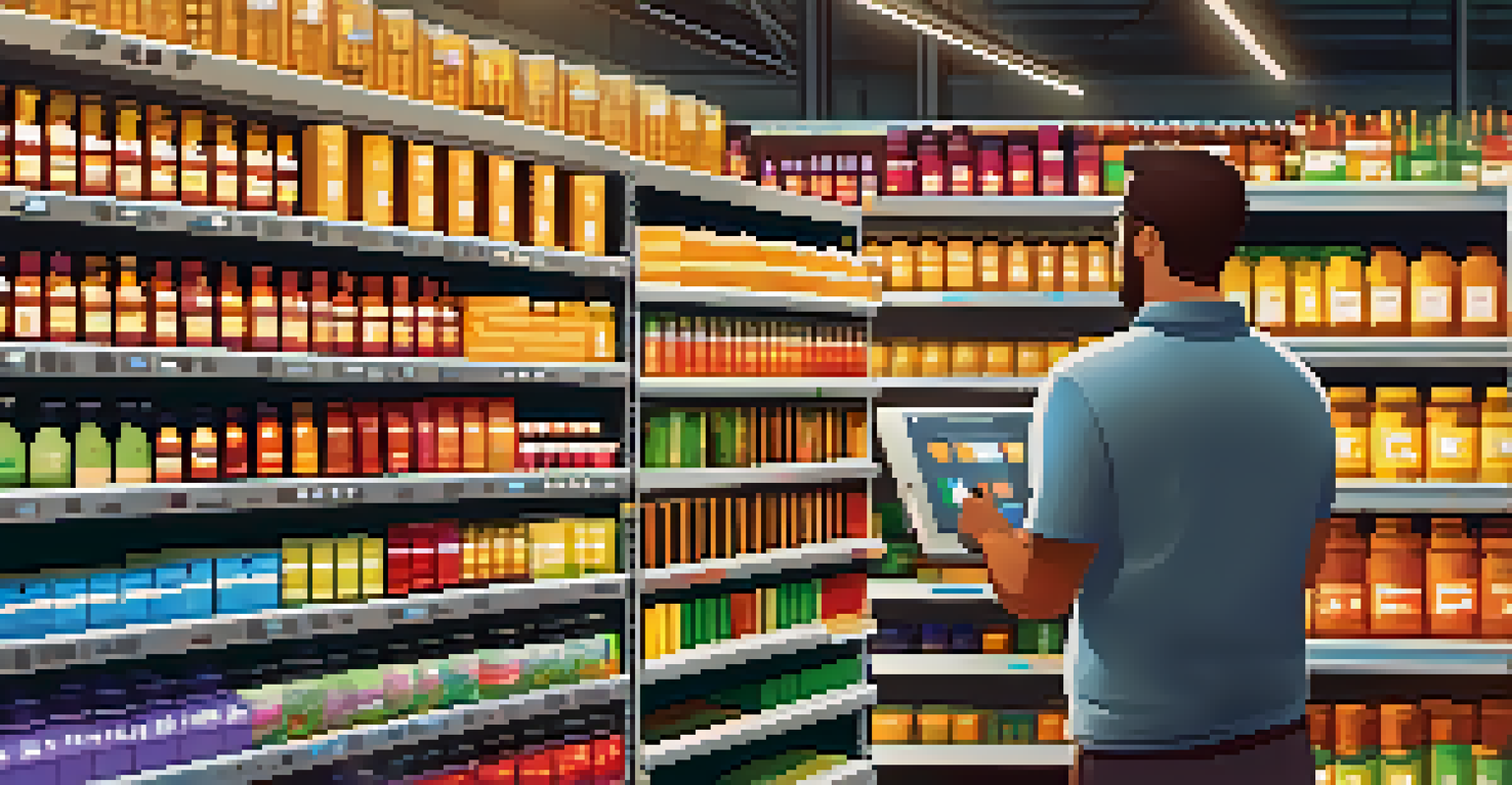 A digital inventory management dashboard with graphs and a warehouse worker using a tablet.