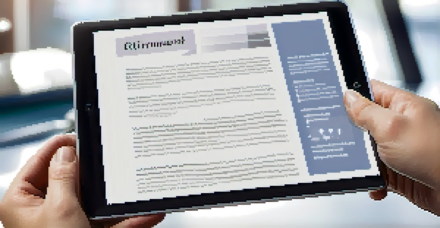 A close-up of diverse hands holding a tablet with an ethical framework document in a professional office setting.