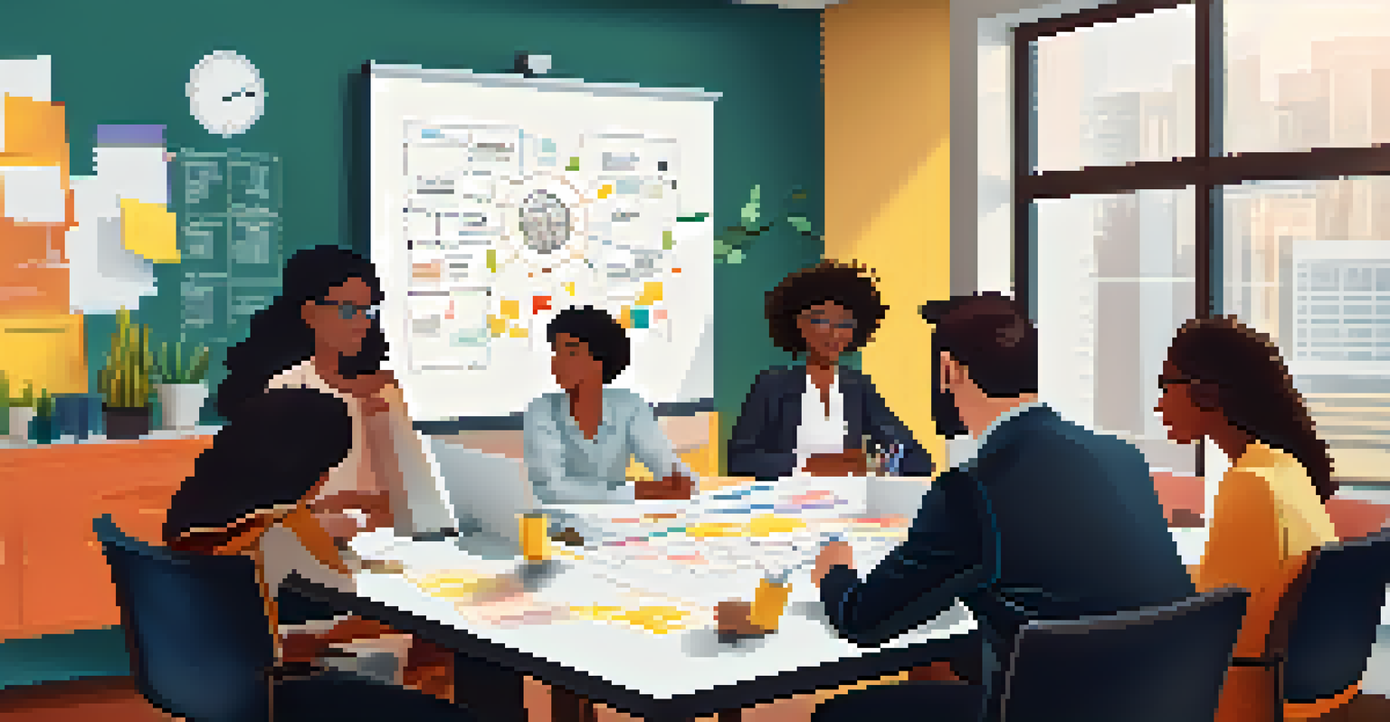 A diverse team of professionals brainstorming strategies for competitor analysis around a table.