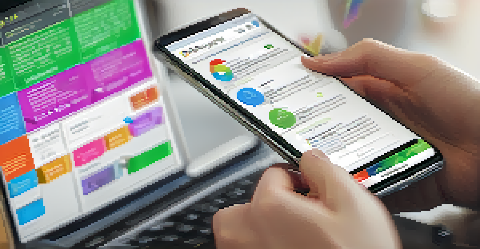 A smartphone showing an email campaign, with a person typing on a laptop in the background.