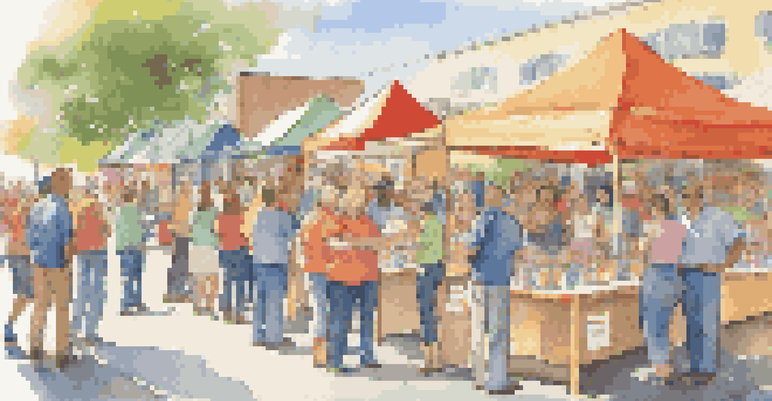 Employees of a company hosting a community charity drive, interacting with local residents in a sunny outdoor setting.
