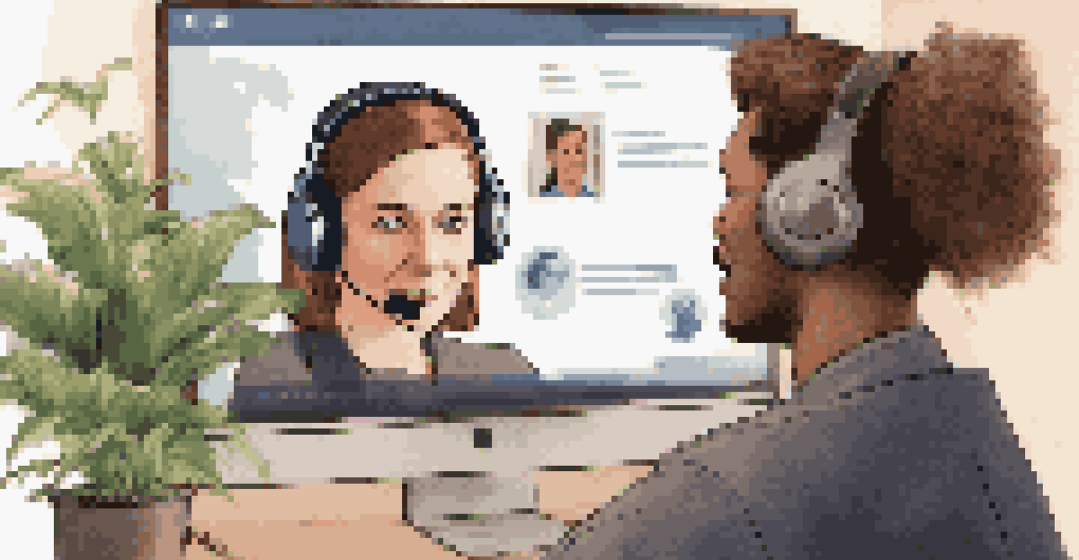 A close-up of a salesperson engaged in active listening on a video call, with a warm and inviting office environment in the background.