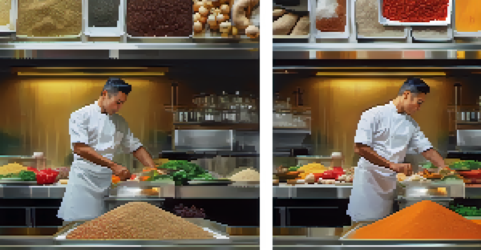 A split image showing a chef improvising in a colorful kitchen and a person strictly following a recipe in a classic kitchen.