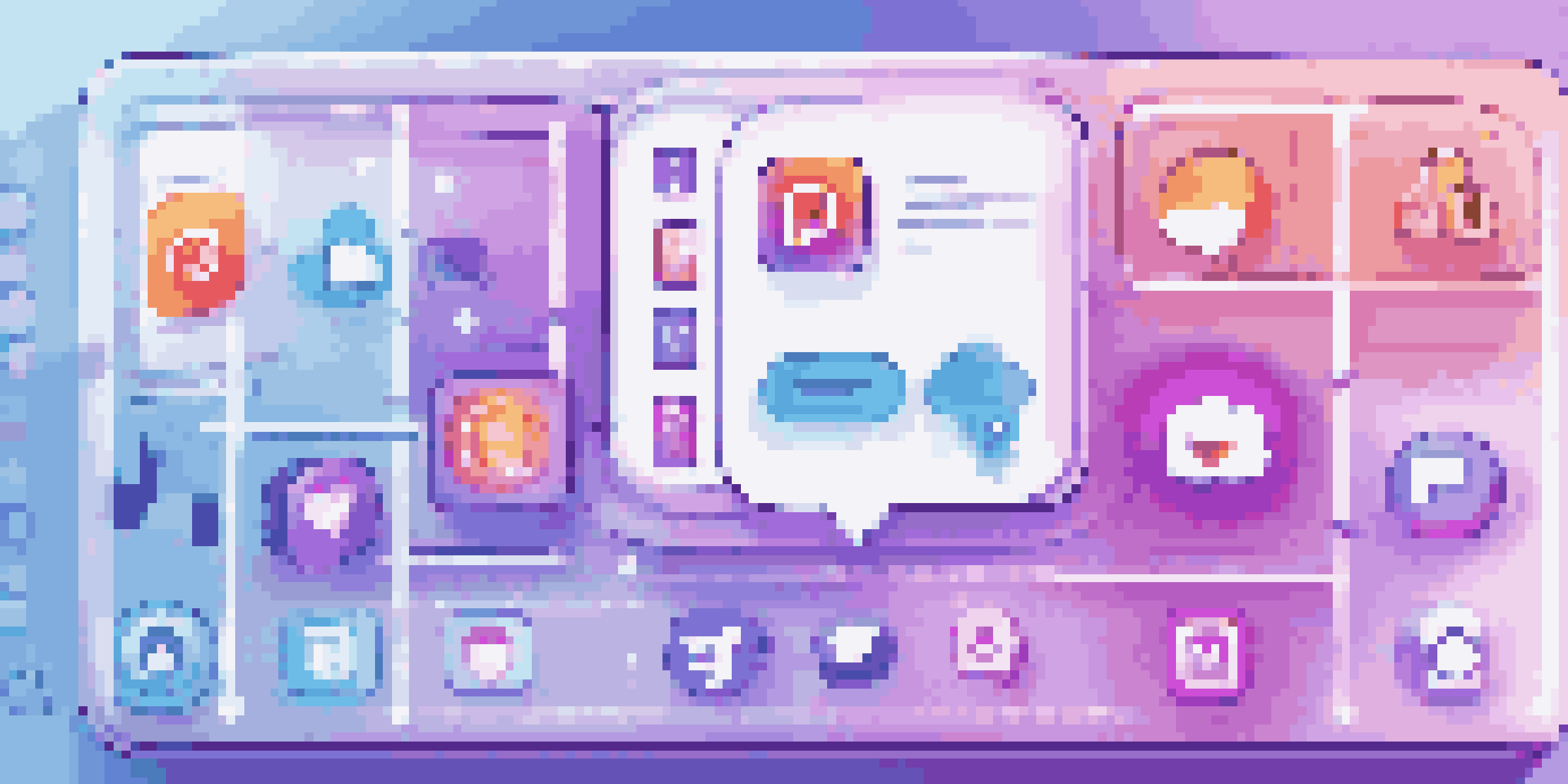 A colorful social media dashboard with icons and dotted lines representing cross-promotion.