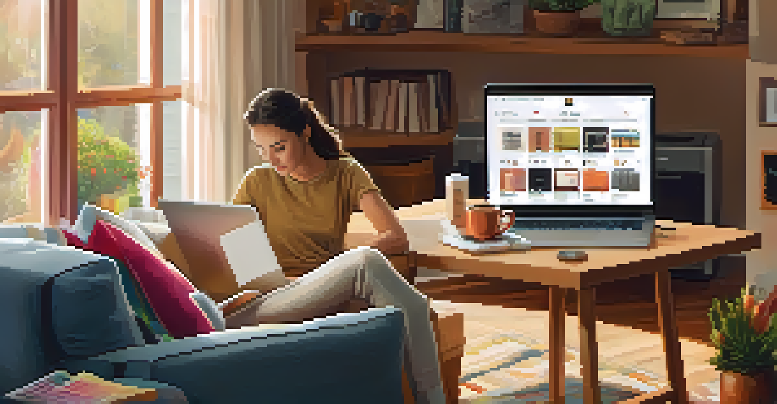 A person sitting at home, browsing an online shopping website on a laptop in a cozy environment.