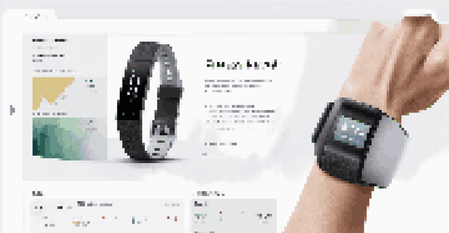 A close-up of a website showcasing a fitness tracker product with detailed descriptions and reviews.