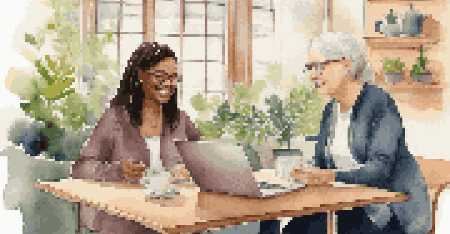 A senior woman mentoring a younger female employee at a cozy café table, creating a warm and inviting atmosphere.