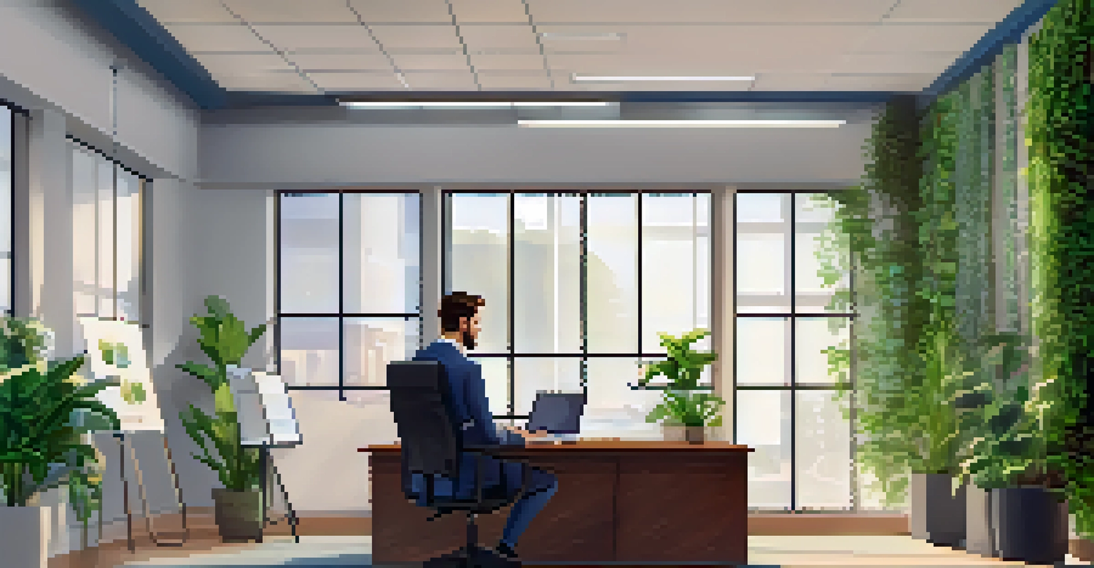 A recruiter conducting a video interview in a serene office setting, emphasizing a calm and engaging candidate experience.