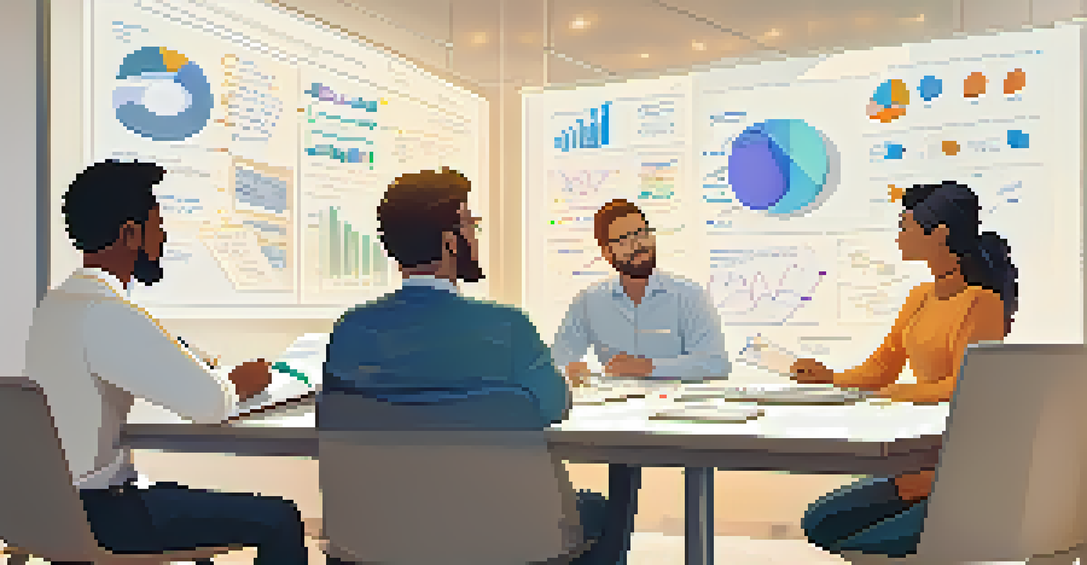 A diverse team collaborating in a meeting room on AI integration strategies, with a whiteboard filled with notes.