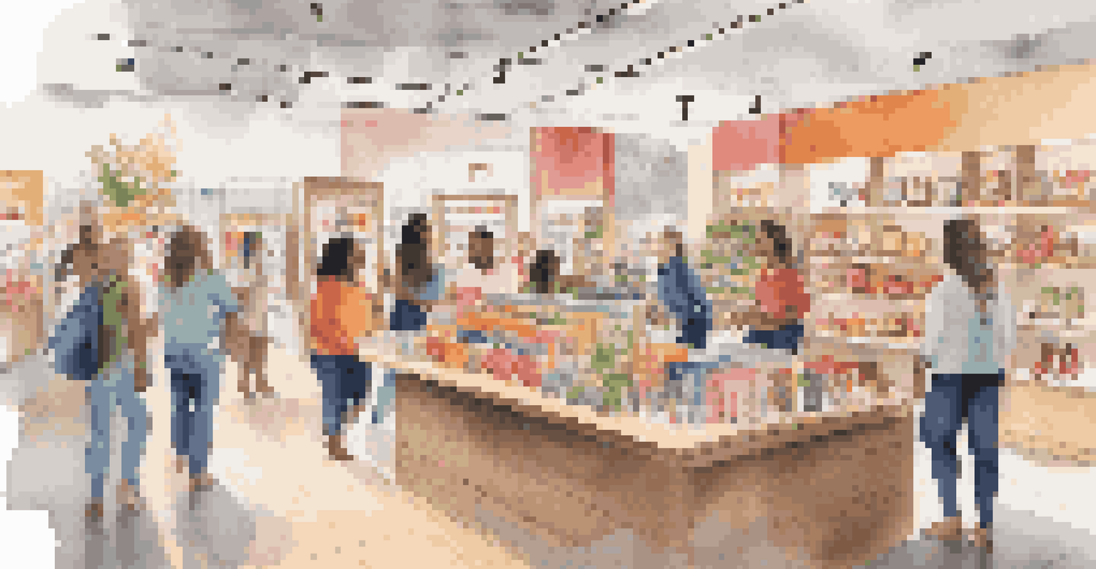 An inviting retail space with diverse displays, featuring happy customers and staff, showcasing an inclusive brand identity.