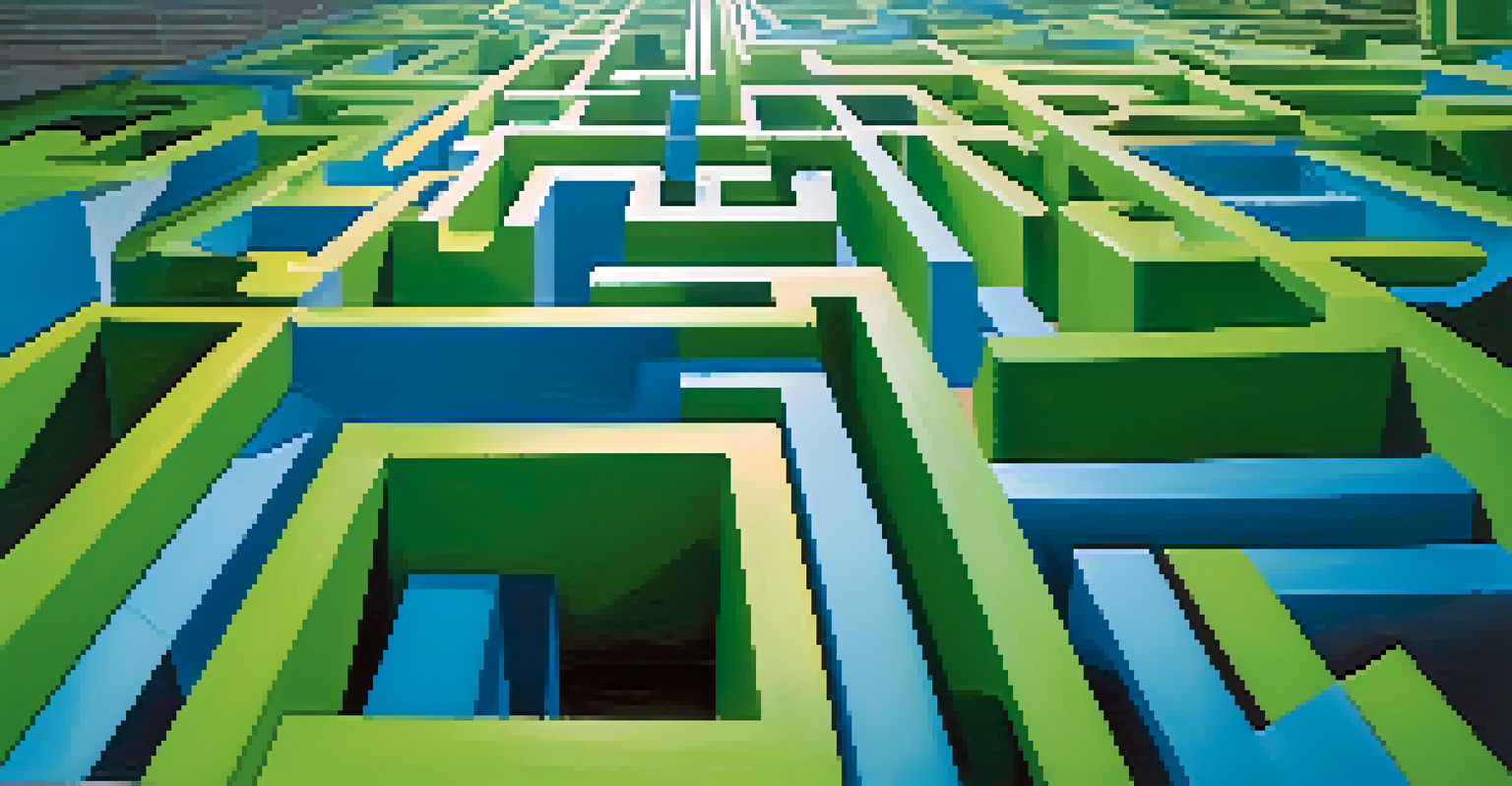An abstract maze symbolizing adaptability in the workplace with paths leading to a bright light.