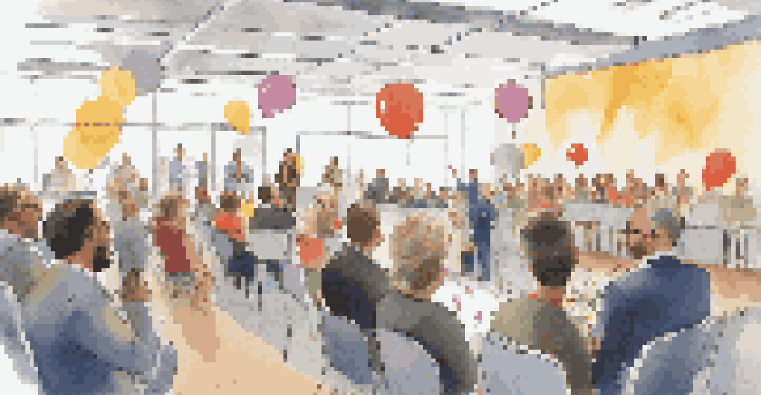A celebration ceremony in a business incubator, with members gathered to recognize achievements and award recipients.