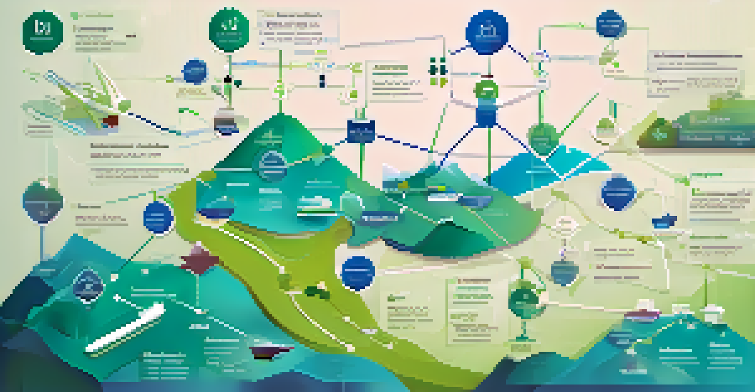 An infographic showing interconnected nodes representing various suppliers and transportation methods in a supply chain diversification strategy.