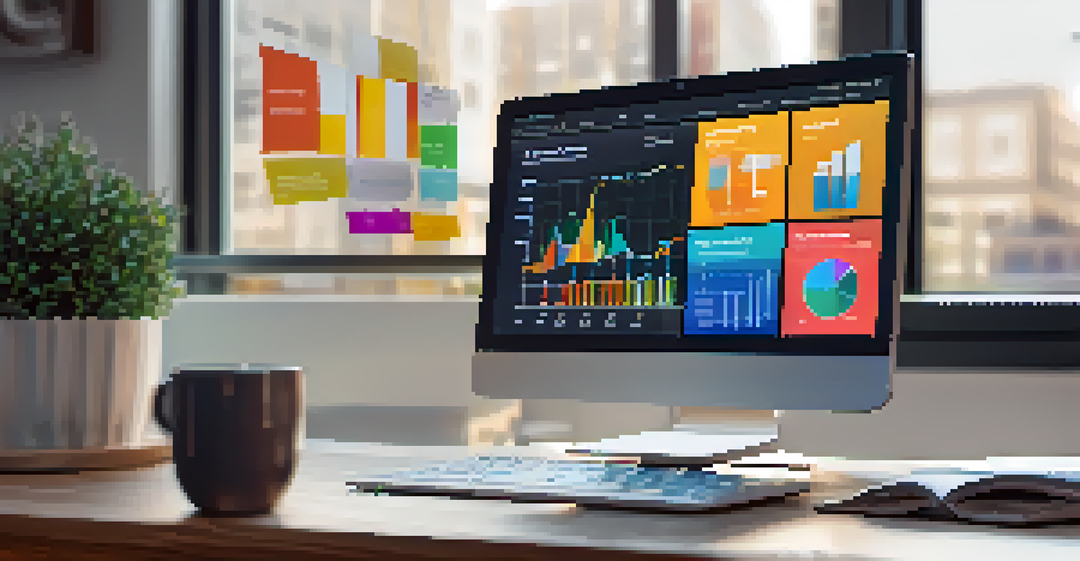 A close-up of a laptop screen showing colorful graphs and data related to competitive analysis in an office setting.