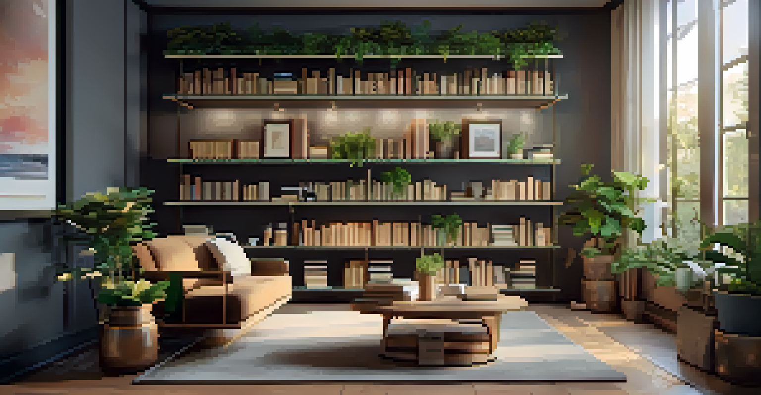 A serene workplace relaxation area with comfortable seating, warm lighting, and plants, ideal for employees to take a break.