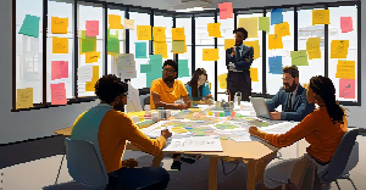 A group of diverse inventors collaborating around a table with prototypes and sketches.