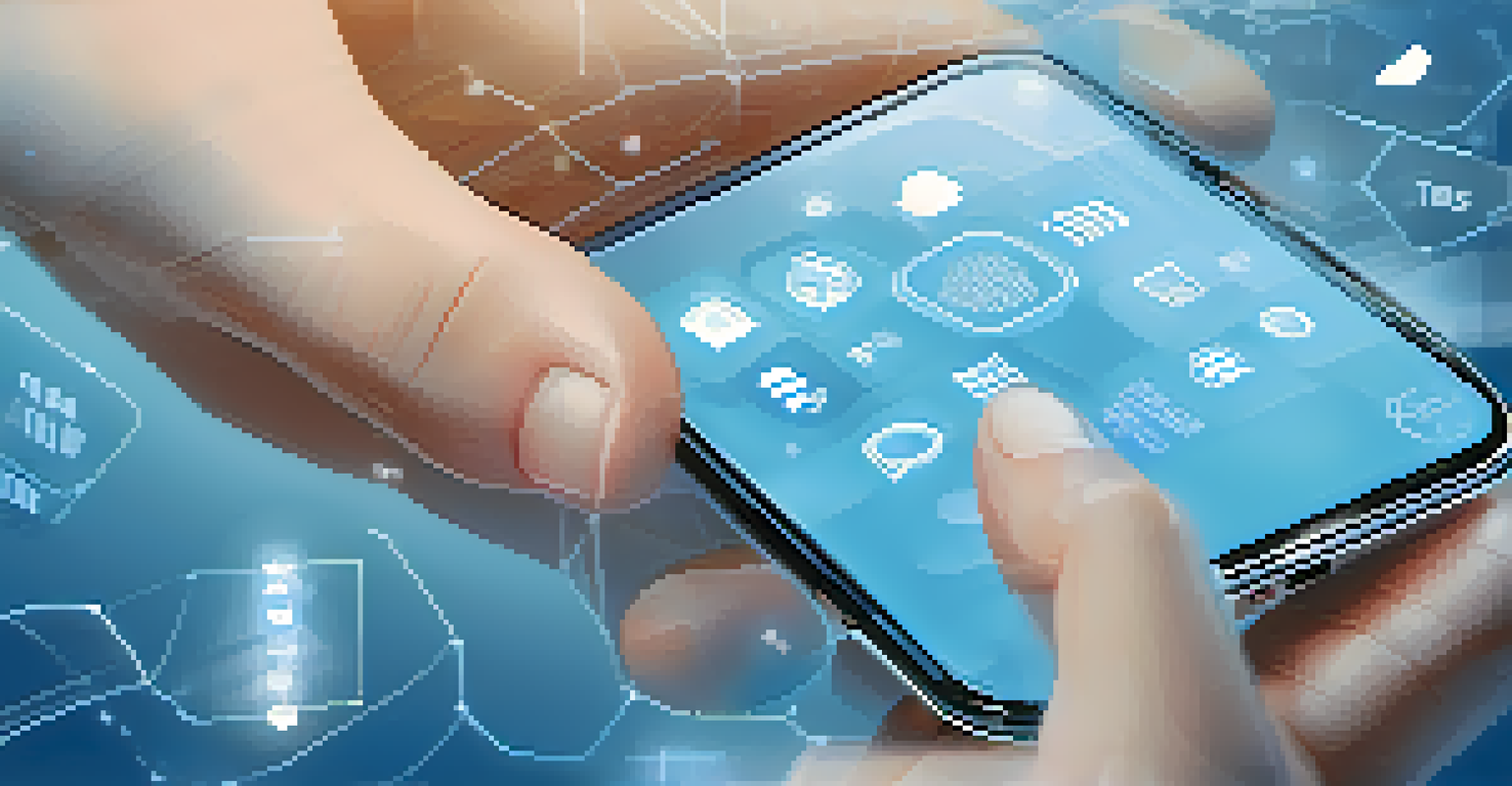 A hand holding a smartphone with privacy settings displayed on the screen against a blue gradient background.