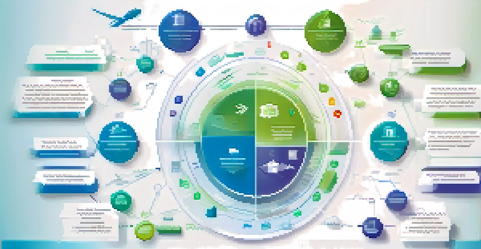 An infographic showing a business ecosystem with interconnected elements such as suppliers, customers, and competitors, using colorful icons and arrows.
