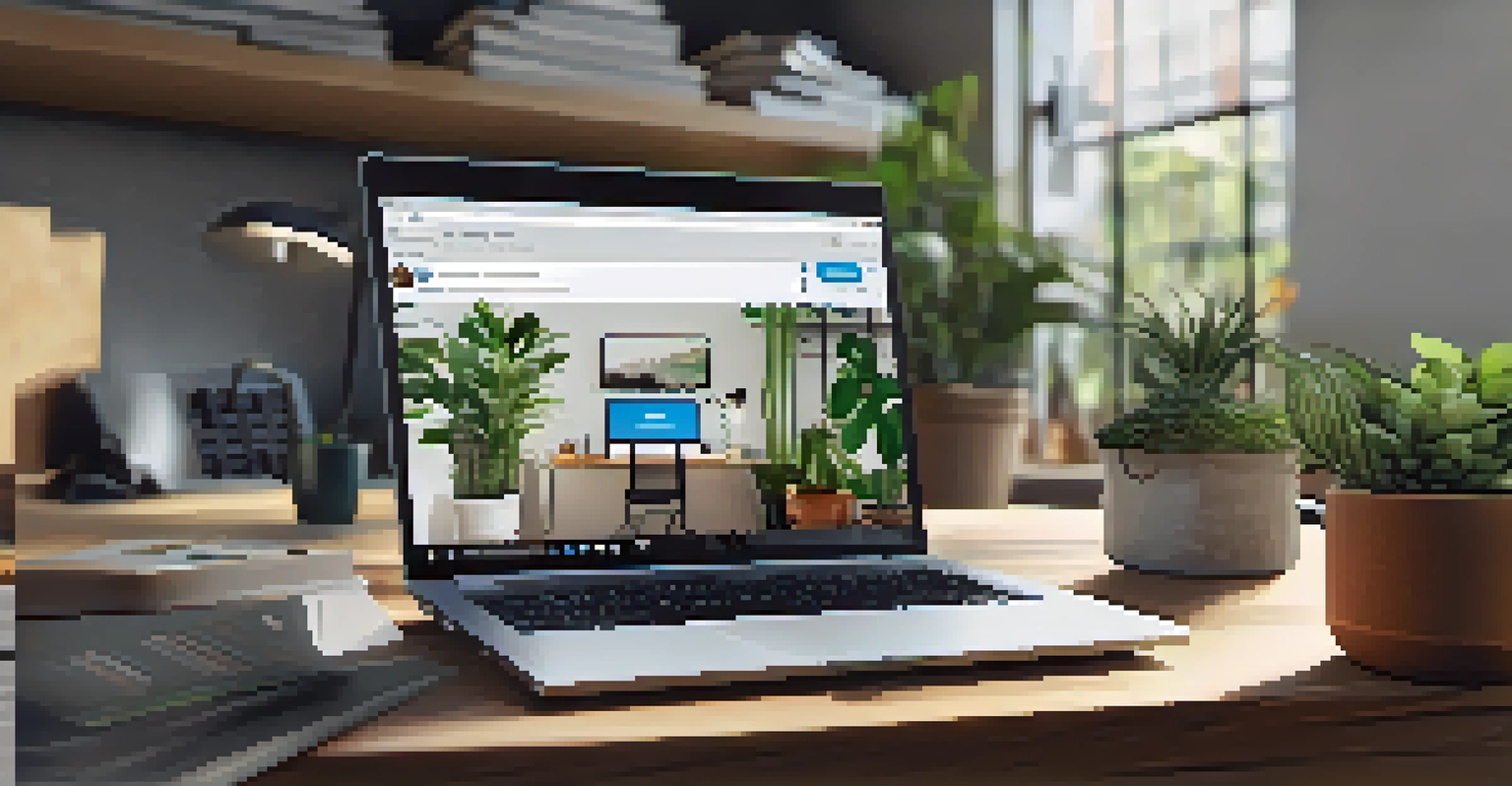 A laptop displaying online networking platforms in a stylish home office setup.