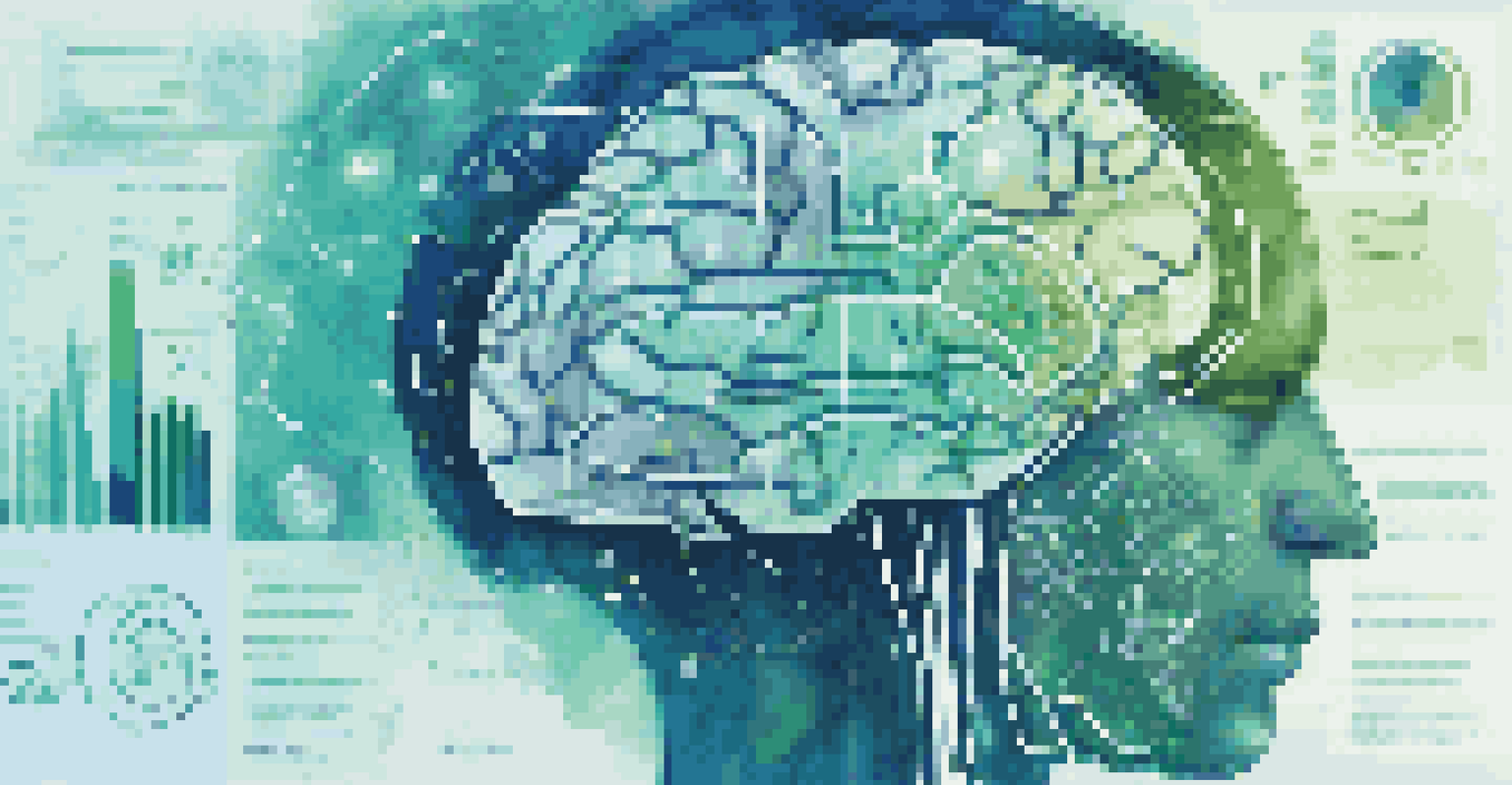 An abstract image of a brain with circuit patterns, surrounded by graphs and data streams, representing AI in finance.