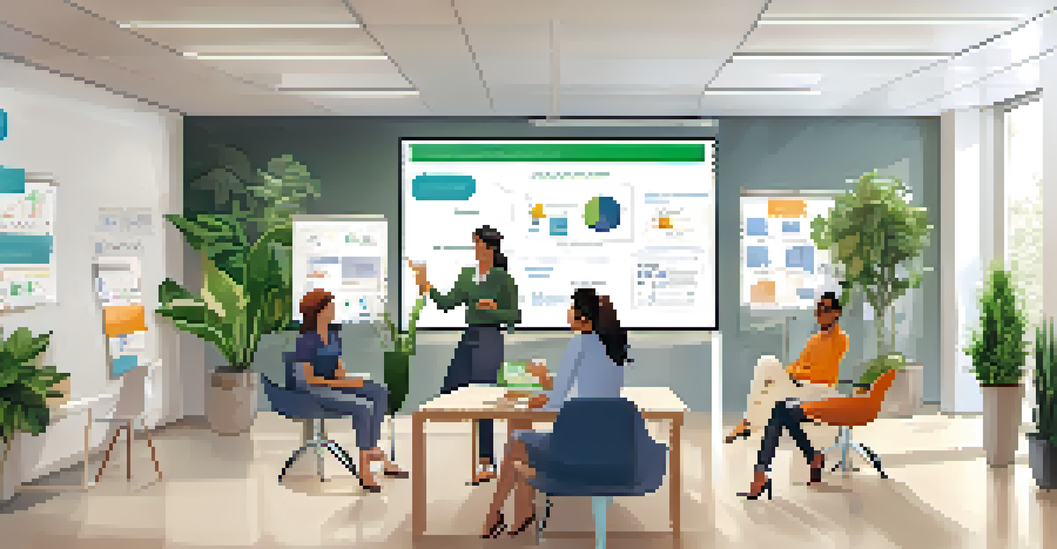 Employees in a modern office collaborating around a whiteboard filled with customer feedback.
