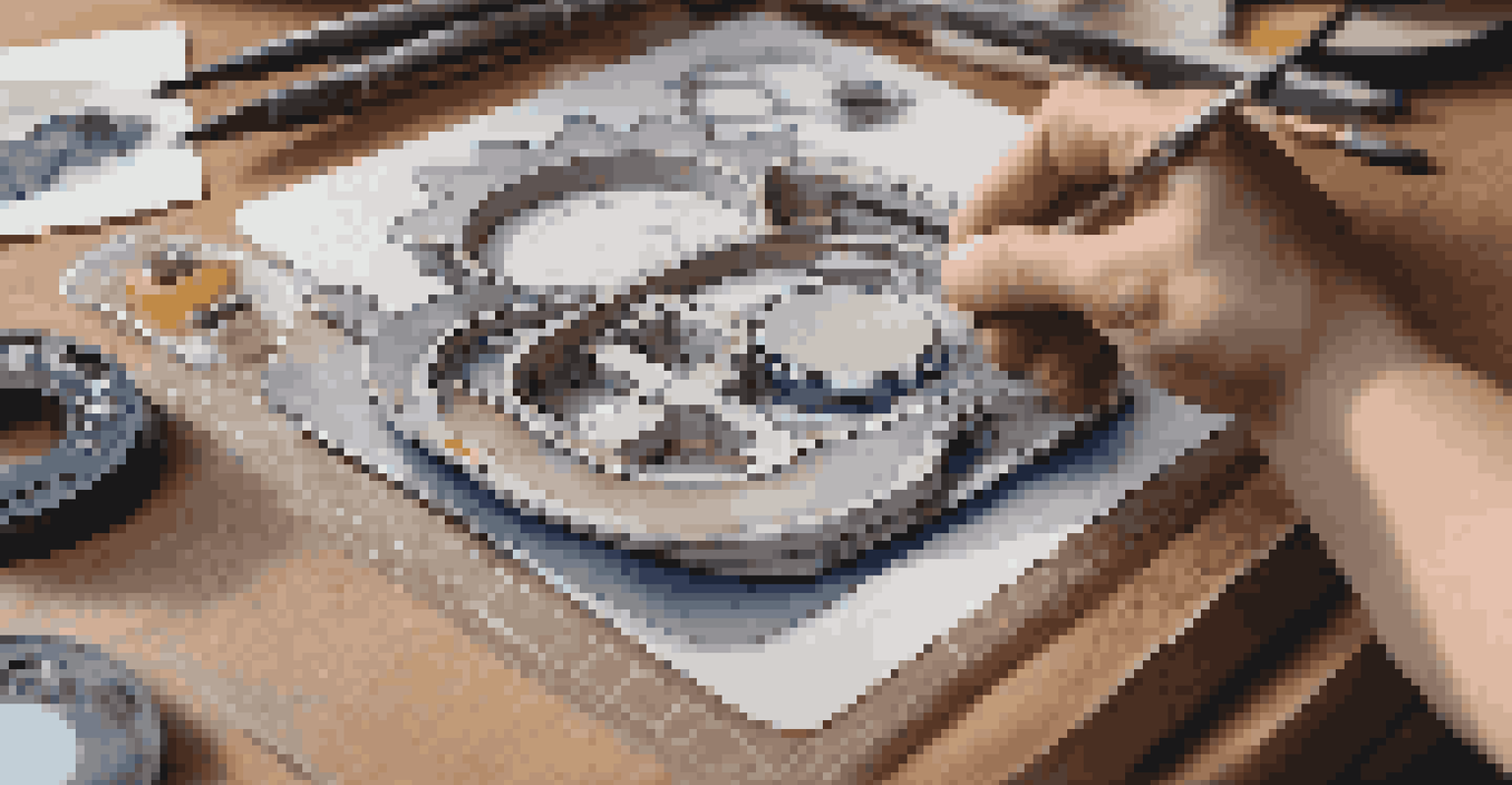 A close-up view of a prototype on a table, with tools and a laptop in the background, illuminated by soft ambient light.