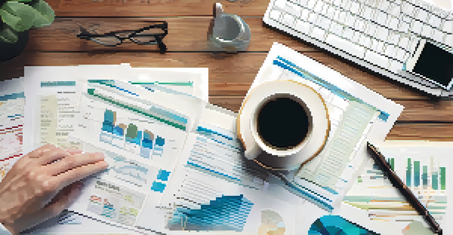 A close-up of a business plan document with graphs and charts on a wooden table.
