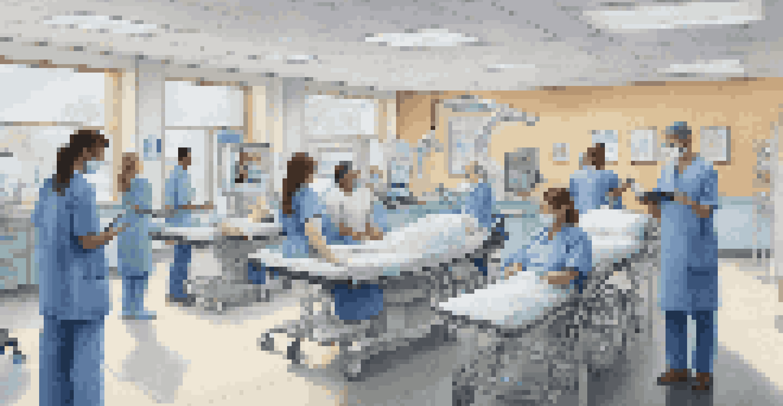 Healthcare professionals conducting virtual consultations in a busy hospital setting.