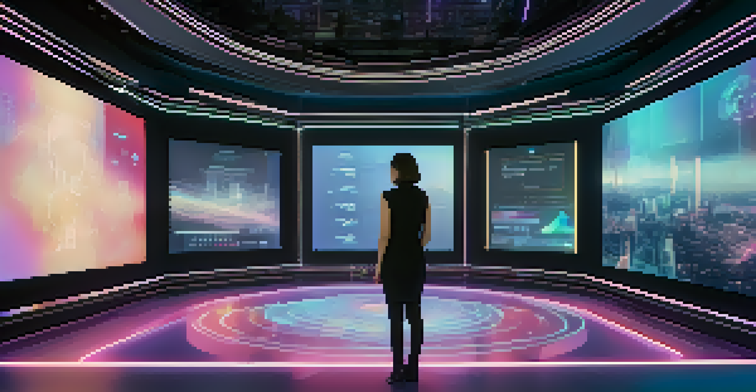 A futuristic virtual assistant interface with holographic visuals and a user interacting through gestures in a high-tech setting.