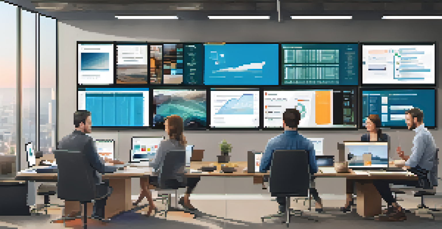 A vibrant digital workspace showing communication tools such as chat apps and video conferencing, representing technology's role in change management.